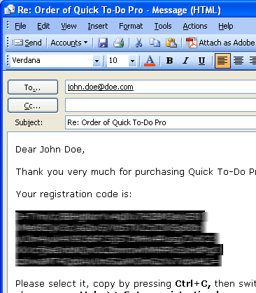 Original Quick To-Do registration screen for step 1